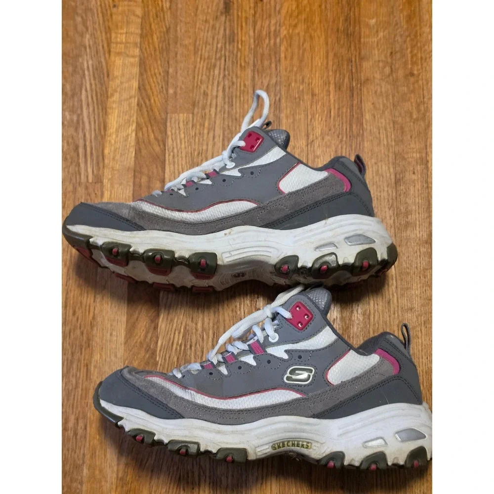 Skechers DLites Grey White Pink Memory Foam Sneakers 11942 Womens Size 8